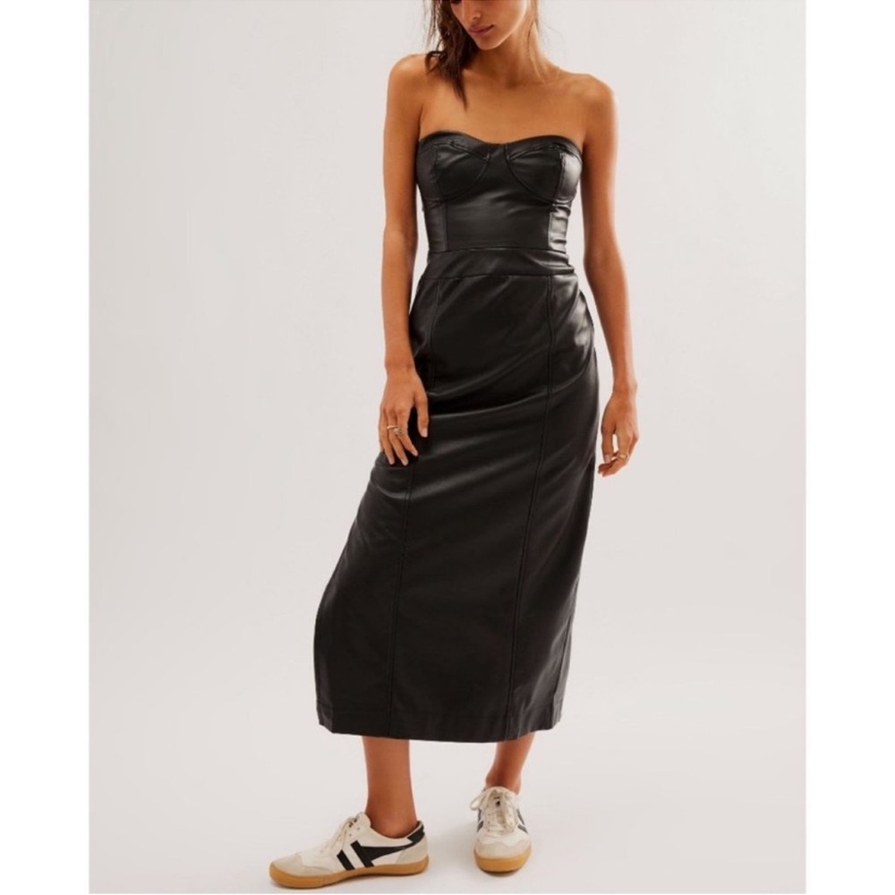 Free People Mira Faux Leather Strapless Dress Black Size 6